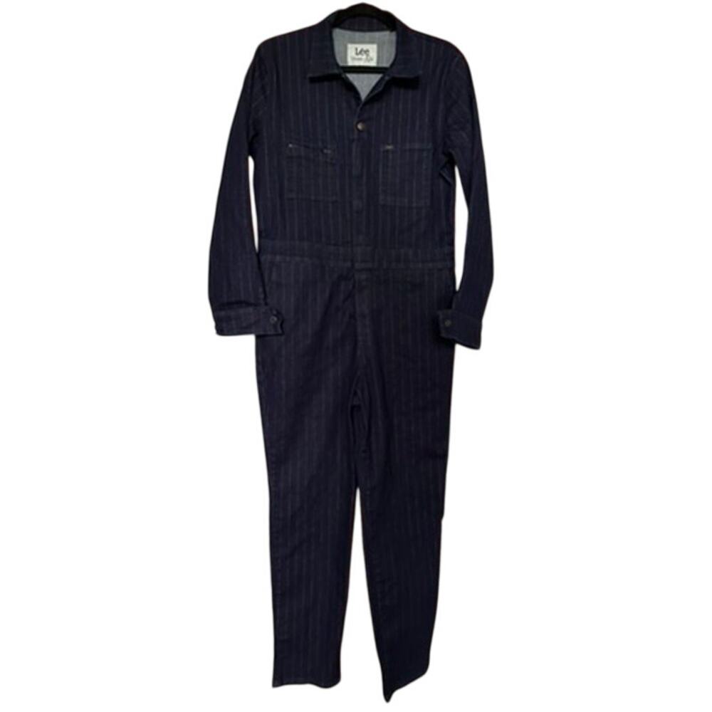 Lee Striped Union-Alls Coverall Overall Jumpsuit Dark Indigo Blue Rose Gold M